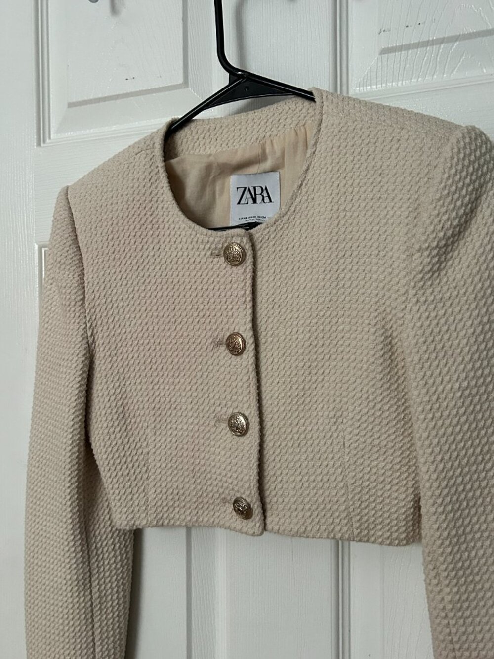 Zara Ivory Cropped Tweed Jacket Women's Extra Small Polished Office Work EUC - Picture 3 of 12